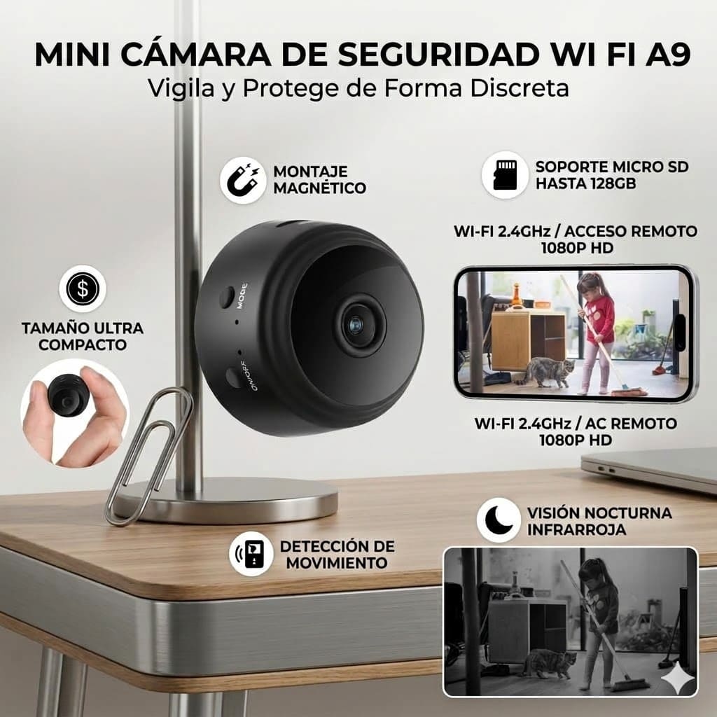 Mini Cámara A9 - Video HD + Audio integrado. 🎥👂