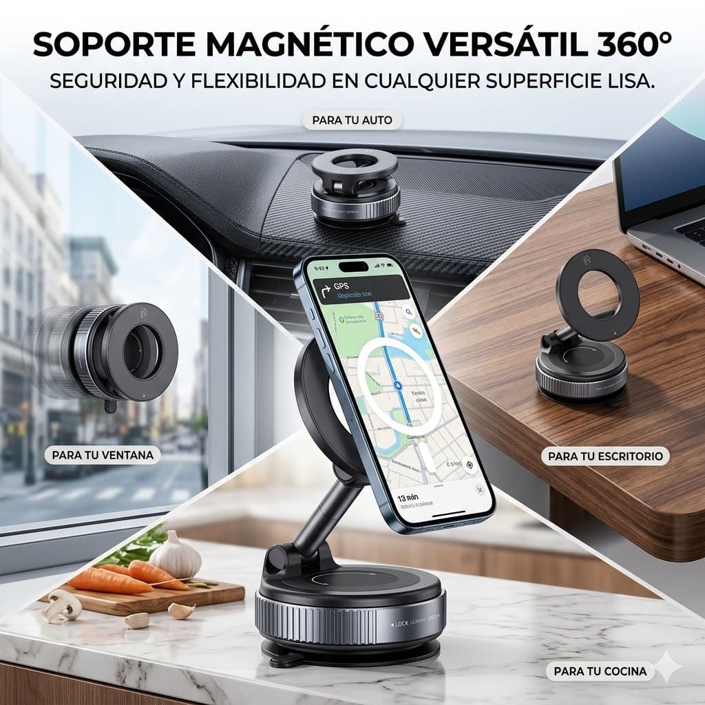 Soporte Magnético 360° de Celular para Auto - Escritorio - Vidrio