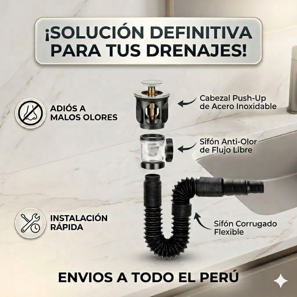 KIT DRENAJE FLEXIBLE 3 EN 1: Para lavatorios, baños y mucho más