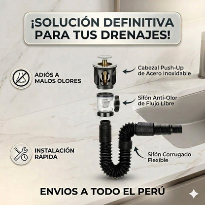 KIT DRENAJE FLEXIBLE 3 EN 1: Para lavatorios, baños y mucho más