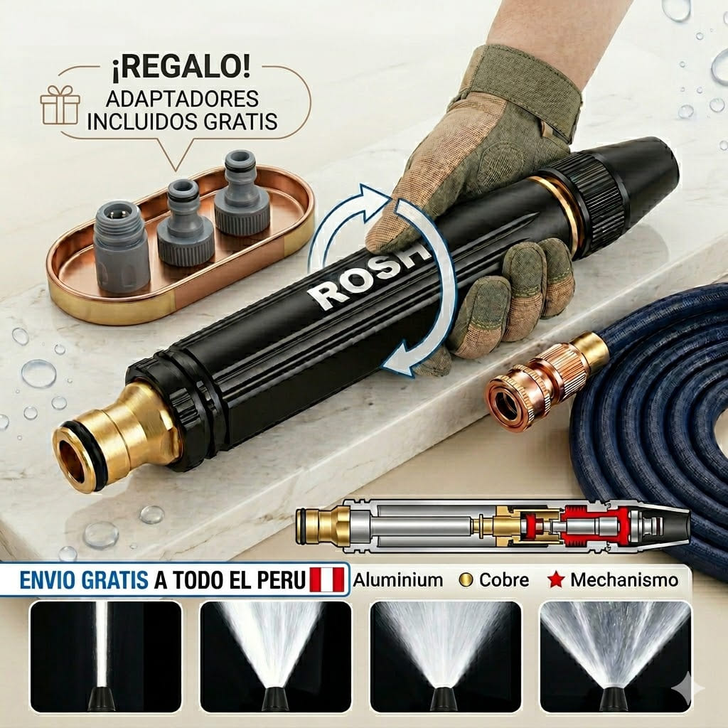 PRESIÓN DE AGUA ROSH 3-en-1, la Potencia de una Hidrolavadora en tu Manguera
