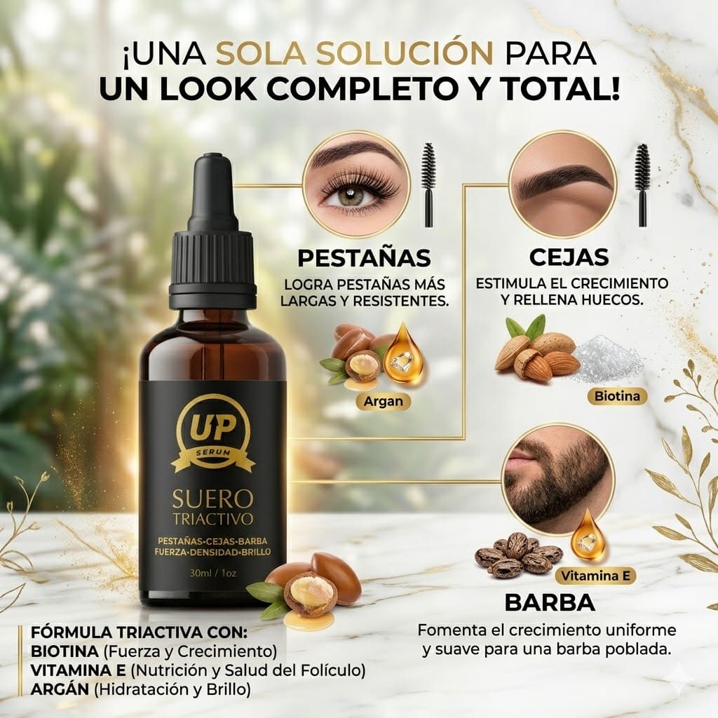 Suero UP® 3 en 1: Alargamiento de Pestañas, Cejas y Barba - 30ml
